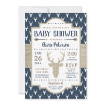 Woodland Baby shower Invitation, Navy, Burlap