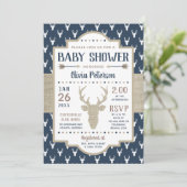 Woodland Baby shower Invitation, Navy, Burlap Kaart (Staand voorkant)