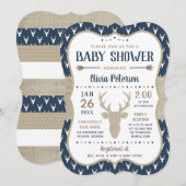 Woodland Baby shower Invitation, Navy, Burlap Kaart (Voorkant / Achterkant)