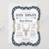 Woodland Baby shower Invitation, Navy, Burlap Kaart (Voorkant)