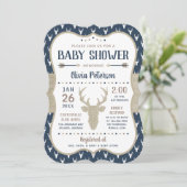 Woodland Baby shower Invitation, Navy, Burlap Kaart (Staand voorkant)