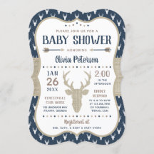 Woodland Baby shower Invitation, Navy, Burlap