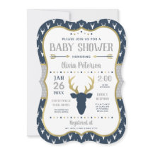 Woodland Baby shower Invitation, Navy, grijs, goud