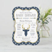 Woodland Baby shower Invitation, Navy, grijs, goud Kaart (Staand voorkant)