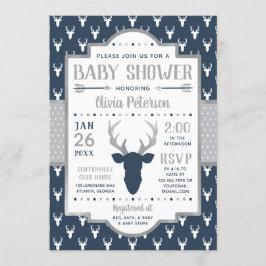 Woodland Baby shower Invitation, Navy, Grijs Kaart