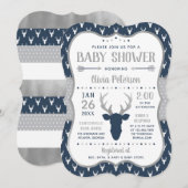 Woodland Baby shower Invitation, Navy, Grijs Kaart (Voorkant / Achterkant)