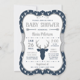 Woodland Baby shower Invitation, Navy, Grijs Kaart