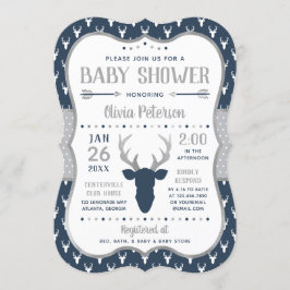 Woodland Baby shower Invitation, Navy, Grijs Kaart