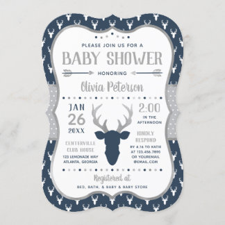 Woodland Baby shower Invitation, Navy, Grijs Kaart
