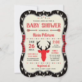Woodland Baby shower Invitation, Rood, Zwart, Plai Kaart