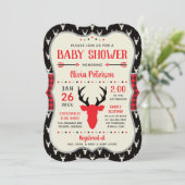 Woodland Baby shower Invitation, Rood, Zwart, Plai Kaart (Staand voorkant)