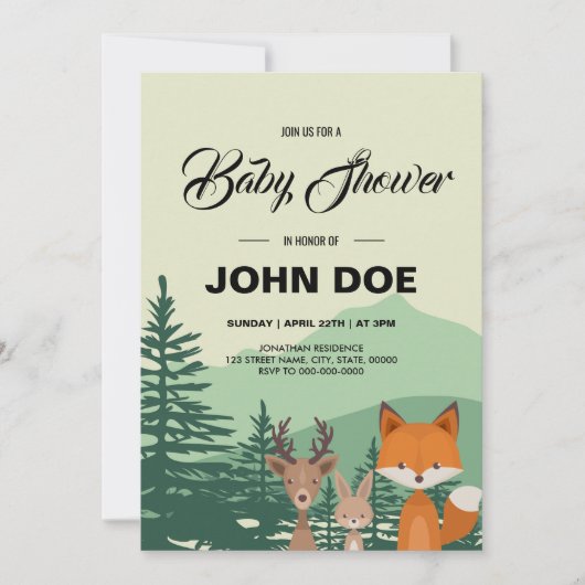 Woodland Baby shower Invitation Sjabloon Kaart (Voorkant)