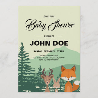 Woodland Baby shower Invitation Sjabloon Kaart