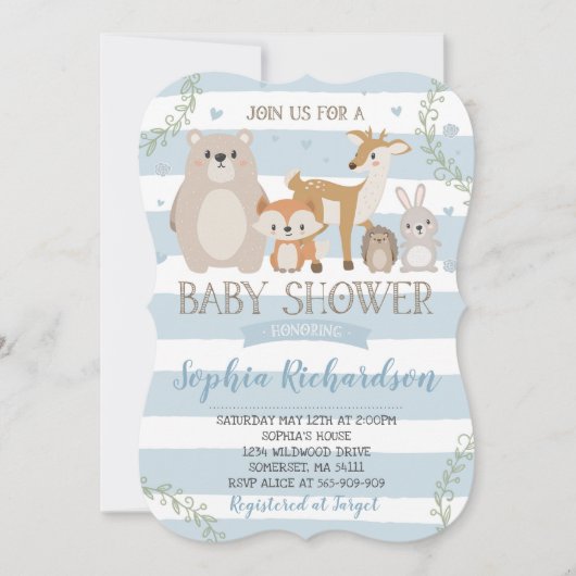 Woodland Baby shower Invitation Whimsical Shower Kaart (Voorkant)