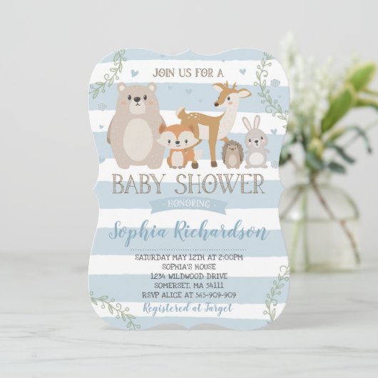 Woodland Baby shower Invitation Whimsical Shower Kaart (Staand voorkant)