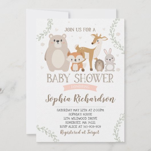 Woodland Baby shower Invitation Whimsical Shower Kaart (Voorkant)
