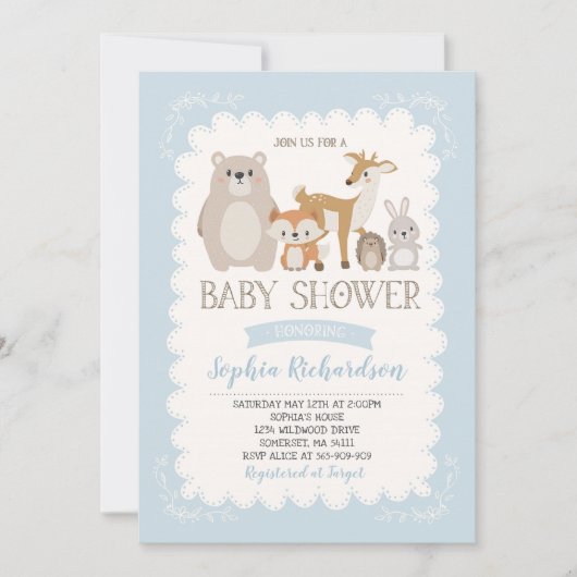 Woodland Baby shower Invitation Whimsical Shower Kaart (Voorkant)