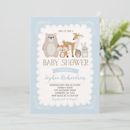 Woodland Baby shower Invitation Whimsical Shower Kaart (Staand voorkant)