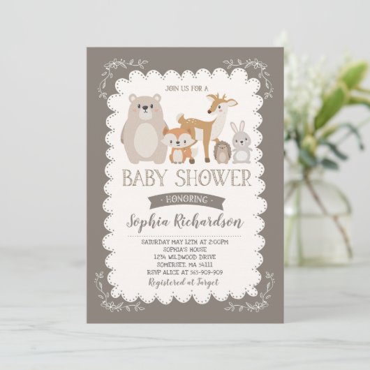 Woodland Baby shower Invitation Whimsical Shower Kaart (Staand voorkant)