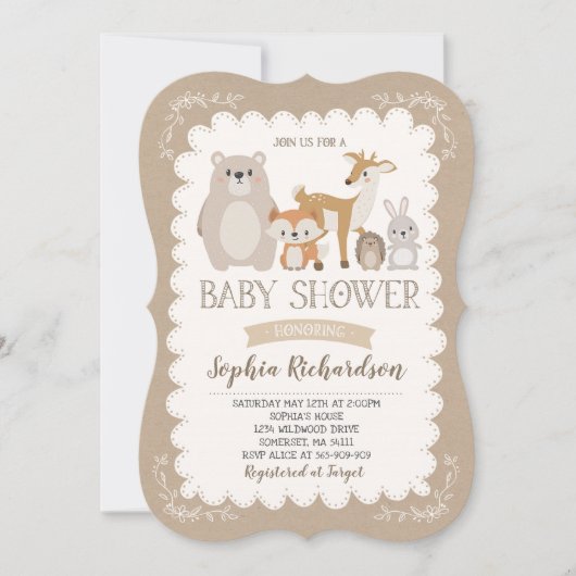 Woodland Baby shower Invitation Whimsical Shower Kaart (Voorkant)