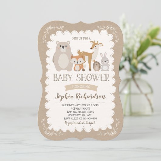 Woodland Baby shower Invitation Whimsical Shower Kaart (Staand voorkant)