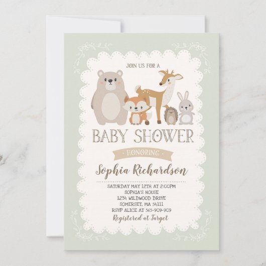 Woodland Baby shower Invitation Whimsical Shower Kaart (Voorkant)