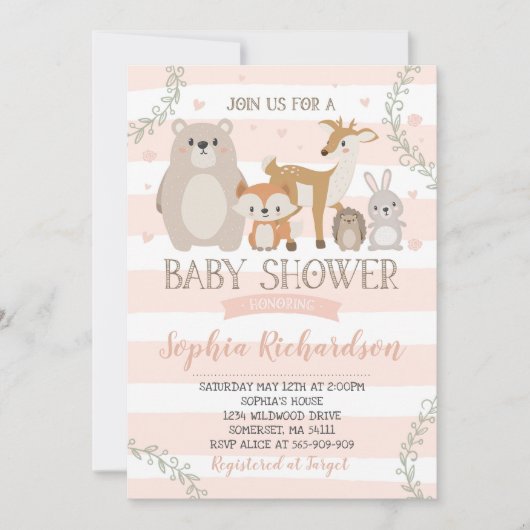 Woodland Baby shower Invitation Whimsical Shower Kaart (Voorkant)