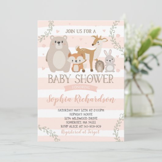 Woodland Baby shower Invitation Whimsical Shower Kaart (Staand voorkant)