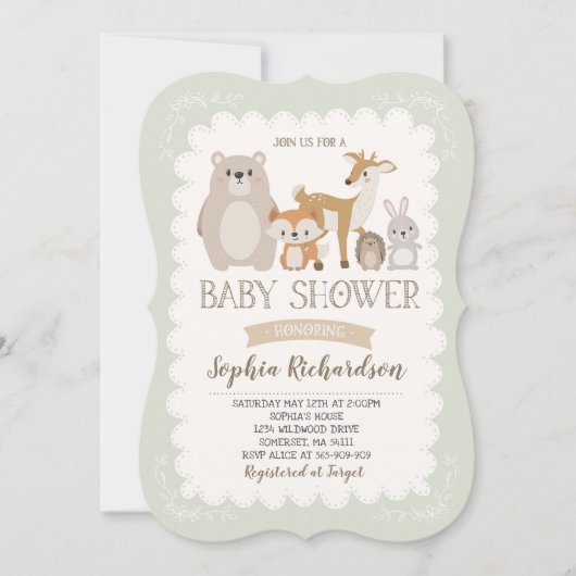 Woodland Baby shower Invitation Whimsical Shower Kaart (Voorkant)