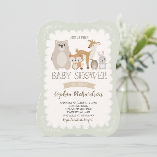 Woodland Baby shower Invitation Whimsical Shower Kaart (Staand voorkant)