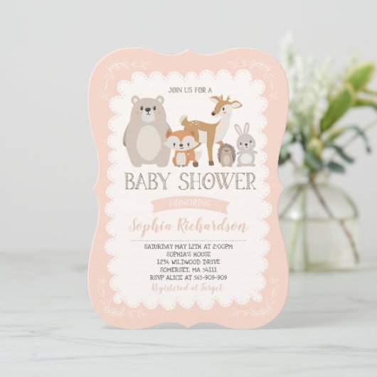 Woodland Baby shower Invitation Whimsical Shower Kaart (Staand voorkant)
