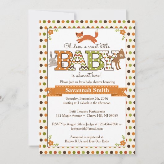 Woodland Baby Shower Invitations - Woodland Animal Kaart (Voorkant)