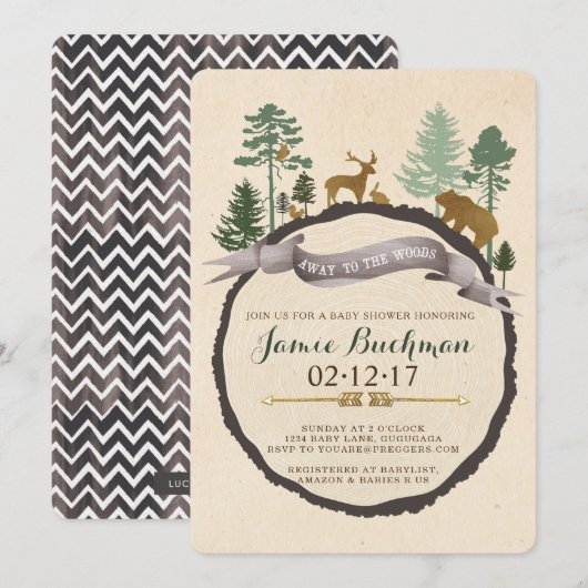 Woodland Baby shower Invite Kaart (Voorkant / Achterkant)