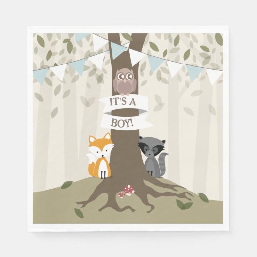 Woodland Baby shower - Jongen Servet (Voorkant)