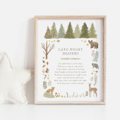 Woodland Baby shower Late Night Diapers Sign Poster