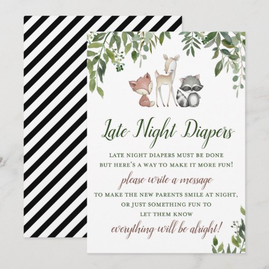 Woodland Baby shower - Late Night Luiers Spel Kaart (Voorkant / Achterkant)