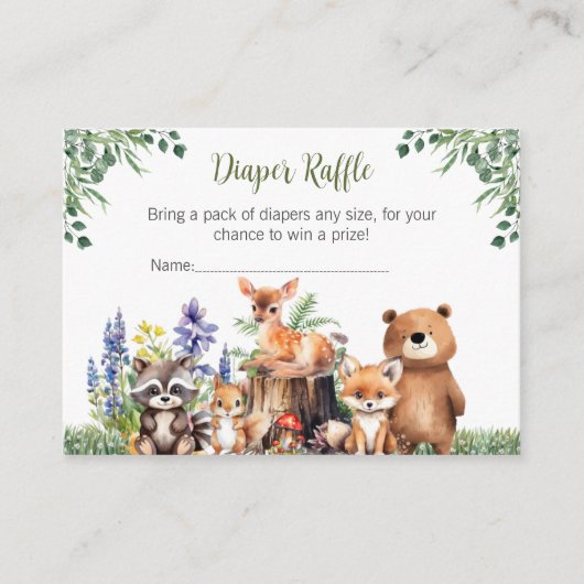 Woodland Baby shower | Luier Raffle Kaart (Voorkant)