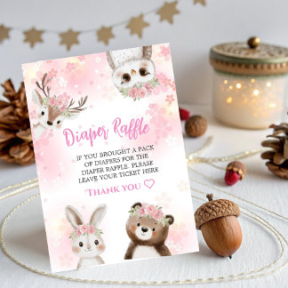 Woodland Baby shower Luier Raffle Kaart voor Meisj