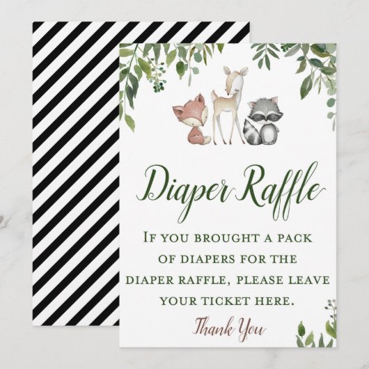 Woodland Baby shower - Luier Raffle teken 5x7 Kaart (Voorkant / Achterkant)