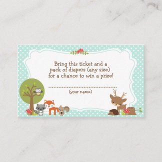 Woodland Baby shower Luier Raffle ticket blauw Informatiekaartje