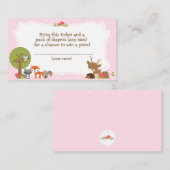 Woodland Baby shower Luier Raffle ticket roze Informatiekaartje (Voorkant / Achterkant)
