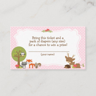 Woodland Baby shower Luier Raffle ticket roze Informatiekaartje