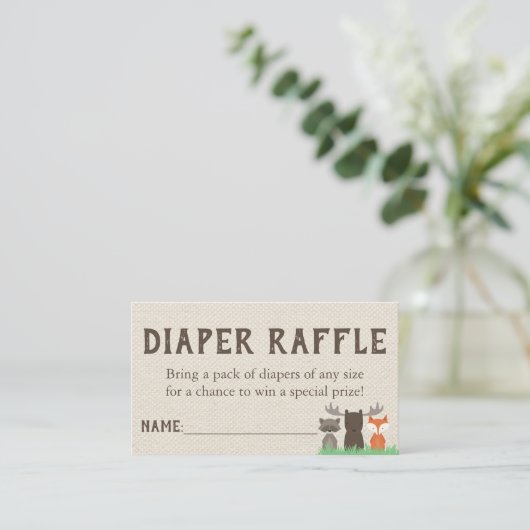 Woodland Baby shower Luier Raffle Tickets Informatiekaartje (Staand voorkant)