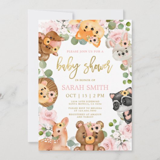 Woodland Baby shower meisje Kaart (Voorkant)