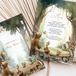 Woodland Baby shower Menu Kaart Bosdieren