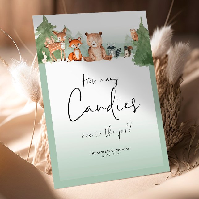Woodland Baby Shower Mini Bord Hoeveel Candys? (Creator heeft geüpload)
