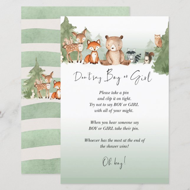 Woodland Baby shower Mini Sign Boy of Girl (Voorkant / Achterkant)