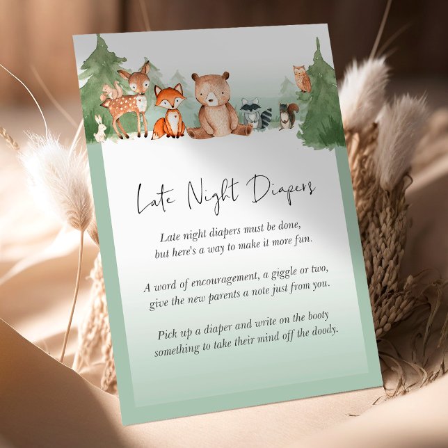 Woodland Baby shower Mini Sign Late Night Diapers (Creator heeft geüpload)