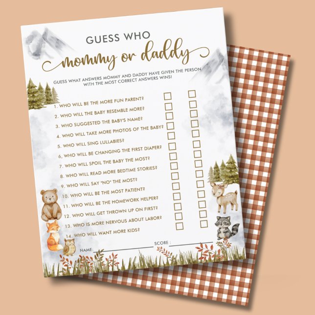 Woodland Baby Shower Mommy or Daddy Party Games  (Creator heeft geüpload)