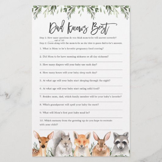 Woodland Baby shower Papa kent beste game (Voorkant)